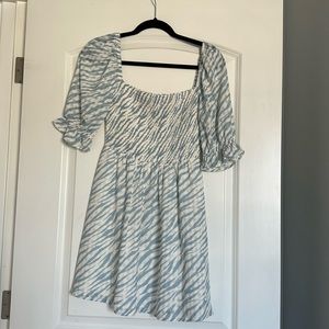 Women’s White and Blue Tiger Stripe Babydoll Dress - Size Small